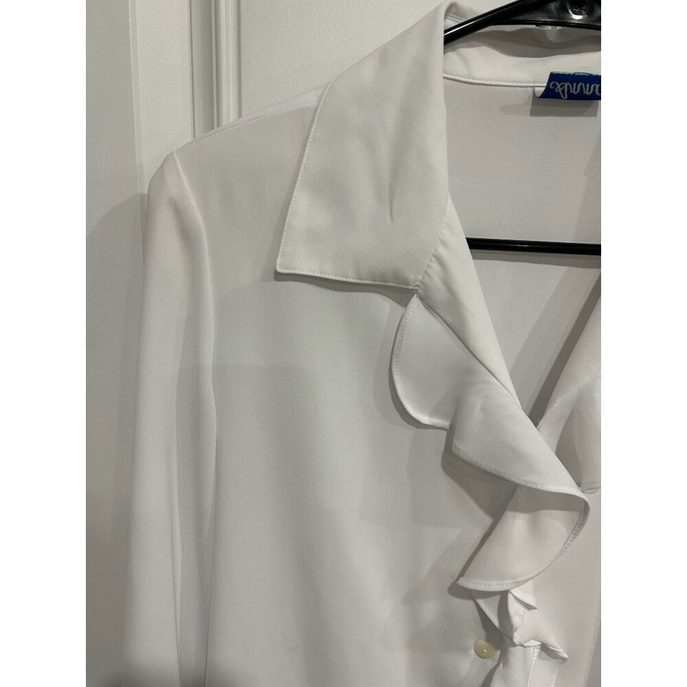 Anna White Ruffle Button-Down Blouse Long Sleeve … - image 4